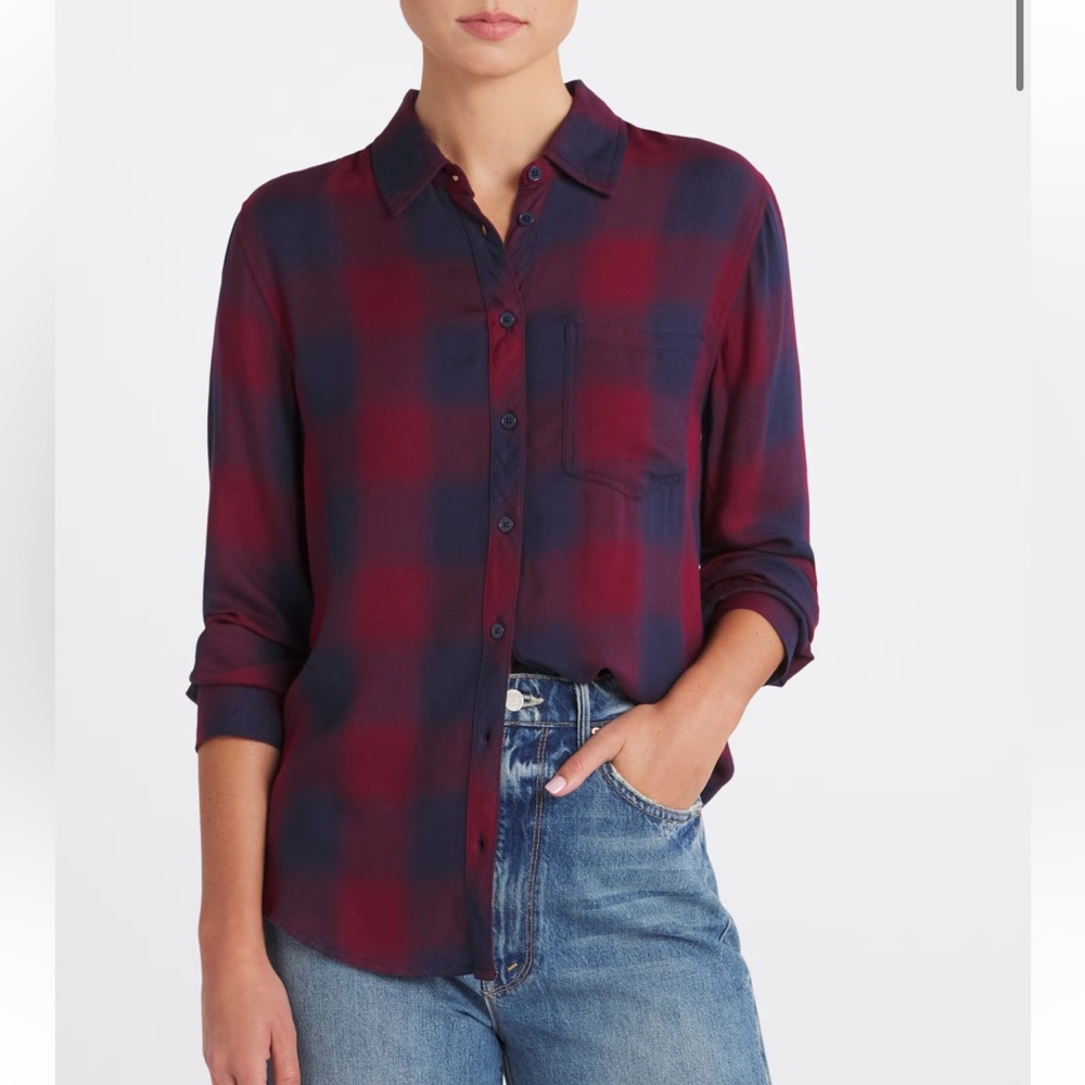 Cosmic Blue Love Plaid Button-Up Shirt Size L